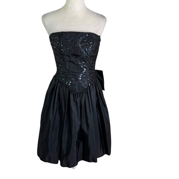 Vintage 80’s Gunne Sax Jessica McClintock Strapless Sequin Satin Mini Dress 3/4 - Picture 1 of 9